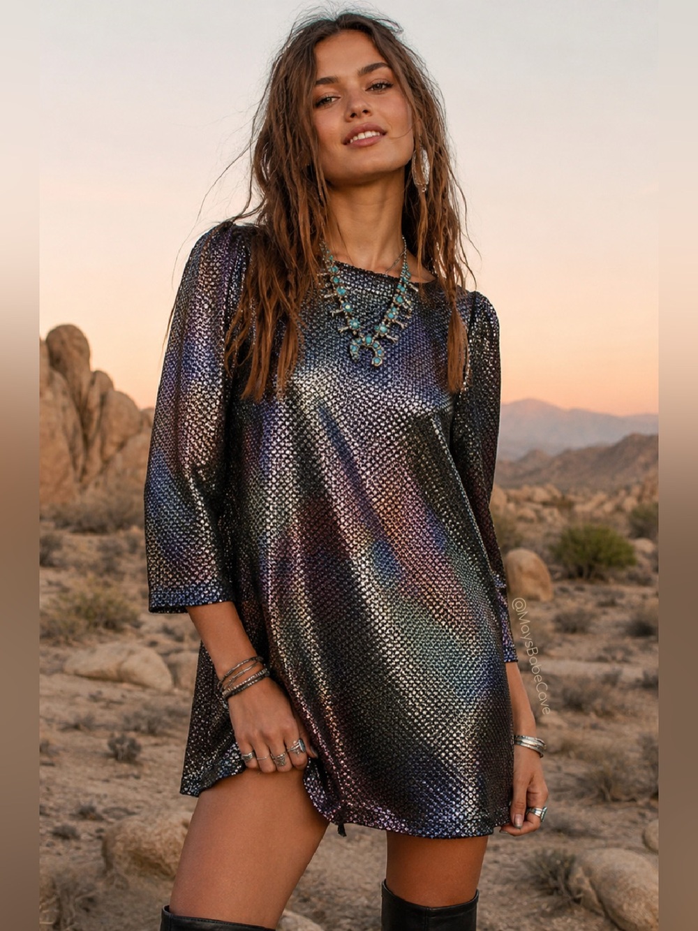 Free People Diamonds Are Forever Iridescent Metallic Mini Dress XS